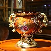 ARSTRIA Antique Roman Pedestal Vase for Centerpiece with Handles Flower Vases Compote Bowl Vase Flowerpot Vintage Figuline Floral Pattern Plant Decor for Tabletop Living Room Office Countertop