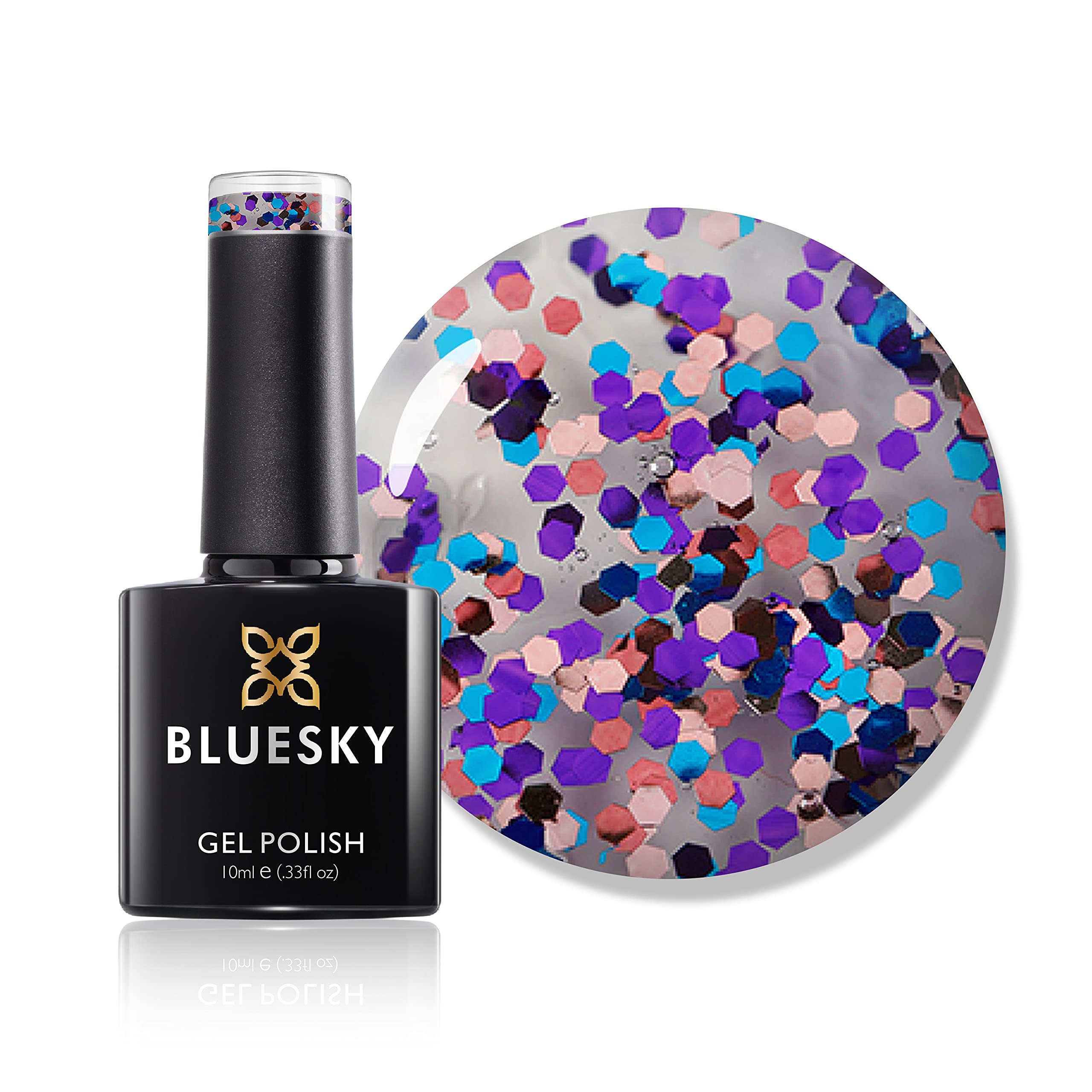 Bluesky Gel Nail Polish, Ibiza Sum1916, Chunky Glitter, Glitter, Summer Long Lasting, Chip Resistant, 10 ml (Requires Drying Under UV LED Lamp)