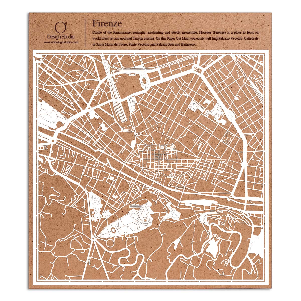 Firenze Paper Cut Map by O3 Design Studio White 30x30 cm Paper Art