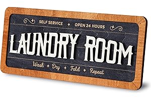 Woodamore Laundry Sign for Laundry Room Decor - Laundry Room Signs Wall Decor, Rustic Laundry Decor for Laundry Room Accessories, Wash Dry Fold Repeat Laundry Rules Plaque