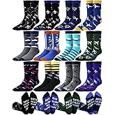 Eurzom 12 Pairs Funny Airplane Socks for Men Novelty Plane Cotton Crew Socks Birthday Gifts for Pilot Aviation Lover