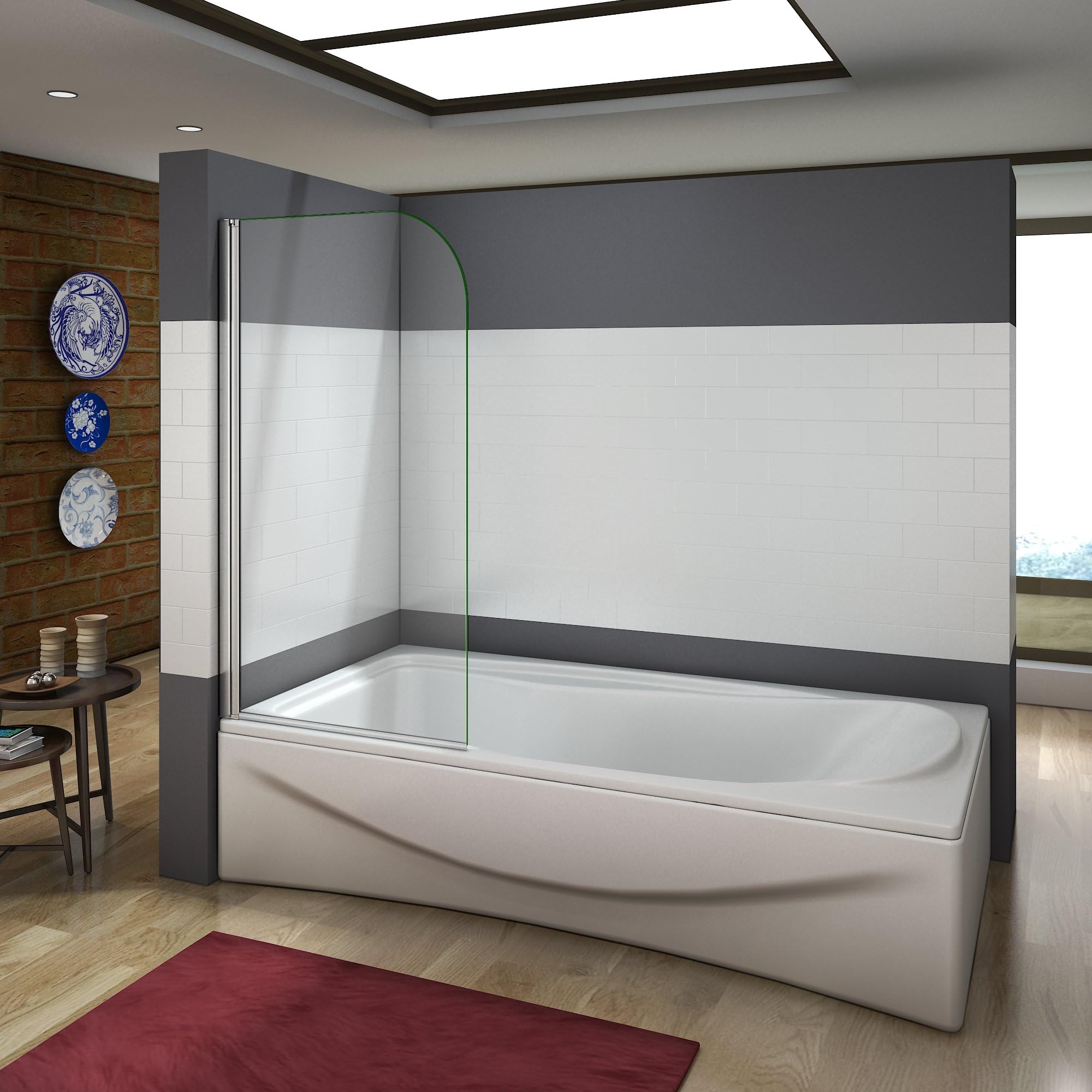Aica Bathrooms 800mm Shower 180°Pivot Bath Screen Toughened Glass Panel, aluminum, Eletro Off White, 800x1400mm