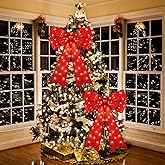 Liliful 2 Pieces 18 x 32 in LED Christmas Wreath Bows Extra Large Bows 72 LED Lights Wreath Huge Bow Door Wall Xmas Tree Top Decor for Indoor Outdoor Winter Xmas Party