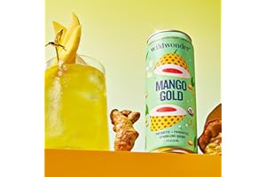 wildwonder Sparkling Probiotic Drink For Gut Health & Immune Support, Mango Gold, 5g Prebiotic Fiber, Live Probiotics, Organic, Vegan, Low Sugar, 12 Pack, 12oz Can, As Seen on Shark Tank