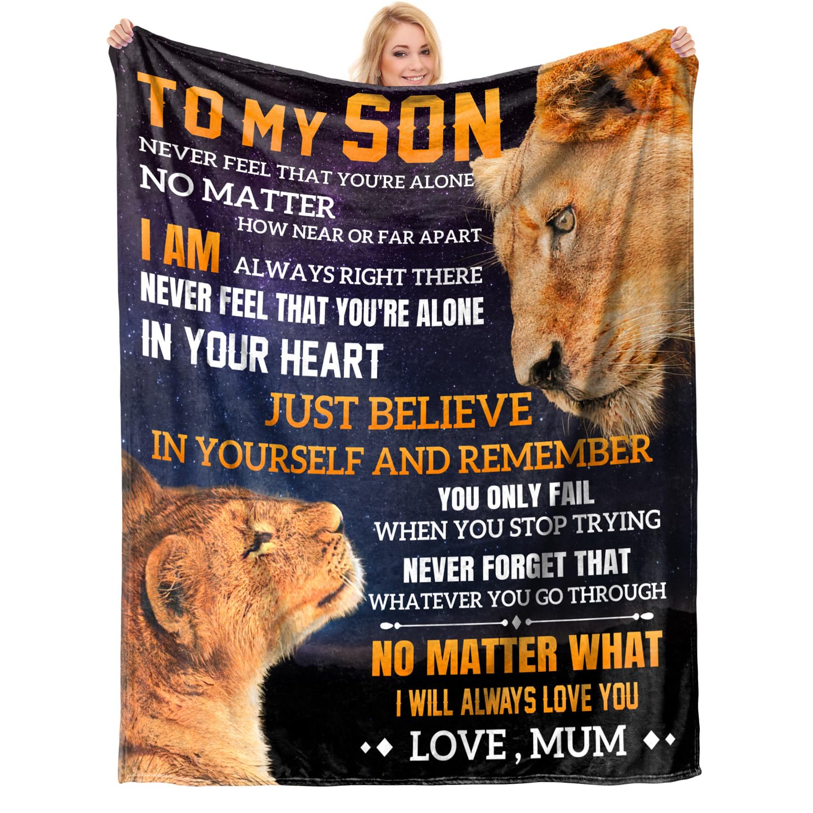 Vetbuosa Gifts for son - Personalized Message Blanket, To My Son From Mum Letter Soft Blankets Encourage and Pamper Sons Flannel Blanket Gifts. Best Gifts for Birthday.