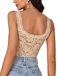 LYANER Women's Floral Lace Scallop Spaghetti Strap