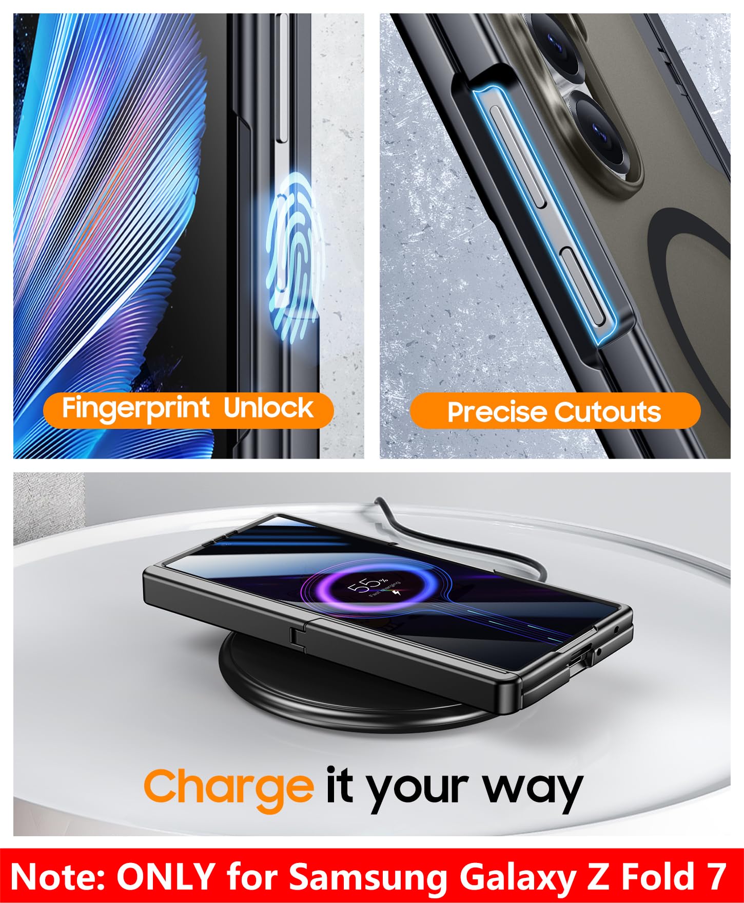 SPIDERCASE Samsung Galaxy Z Fold 7 Case with Built-in Screen Protector | Hinge Protection | Kickstand | Full Body Protective | For Galaxy Z Fold 7 (2025) | Black