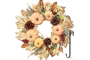 NISOGER Fall Decor, Fall Wreaths for Front Door, 19 Inch Autumn Maples Leaf Pumpkin Pine Cone Berry Wreath - Fall Decorations for Thanksgiving Halloween Farmhouse Harvest Home Outdoor Indoor Window Wall