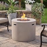 Zolyndo 31&ldquo; Propane Fire Pit Table for Outside Patio, 40000BTU, Light Grey | Lightweight Concrete, Tank Inside, No Assembly Required, with Lava Rocks, Waterproof Cover, for Patio, Pool, Backyard, Garden