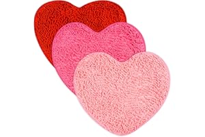 AWIZOM 3 Pcs Valentine's Day Heart Shaped Rugs - Love Decorative Floor Welcome Mat, Non-Slip Washable Heart Shag Bath Door Mat Carpet for Home Bathroom Shower Floor, 20 x 24 Inches