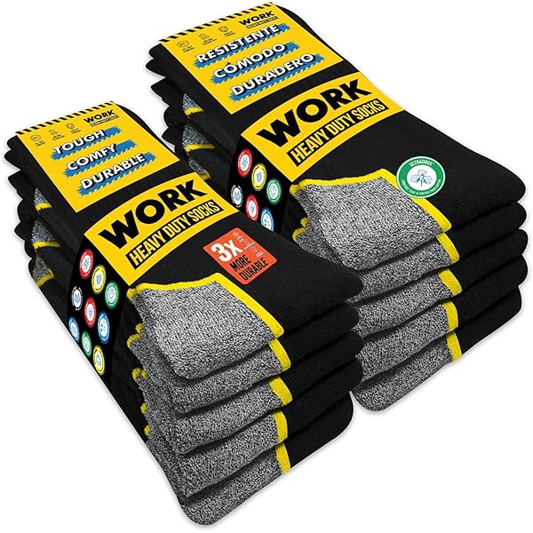 Dickies® CUSHIONED CREW Work Socks - Calzini da lavoro da uomo, taglia 41-45 e 46-50, 4 paia di colore nero, 41-45