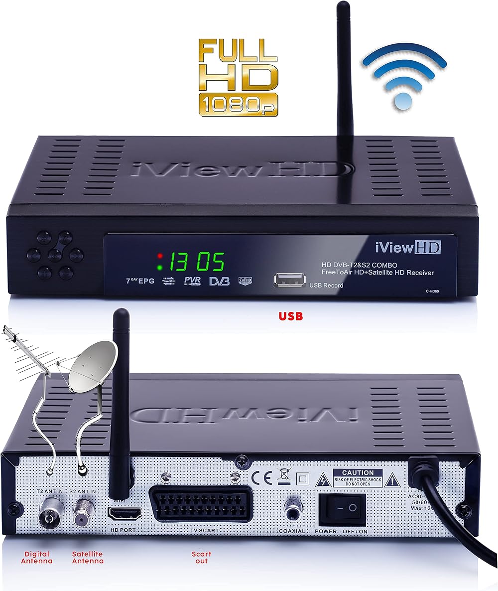 UK-DIGITAL Full HD Freeview Satellite HD Receiver Built-in WiFi USB Recorder