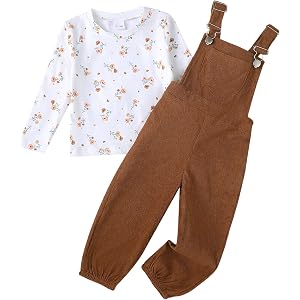 Mioglrie Toddler Baby Girl Clothes Fall Winter Overall Jumpsuit Set 12M-4T | 2Pcs Baby Girl Outfits，Corduroy Overall，Adjustab