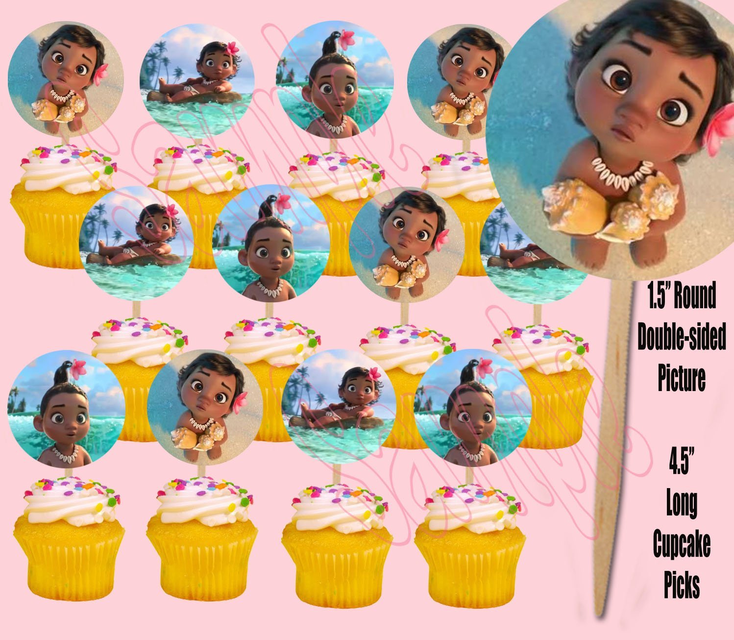 Party Over Here Baby Moana Hawaiian Movie Double Sided Cupcake Picks Cake Toppers 12 Pcs Buy Online In Botswana At Botswana Desertcart Com Productid
