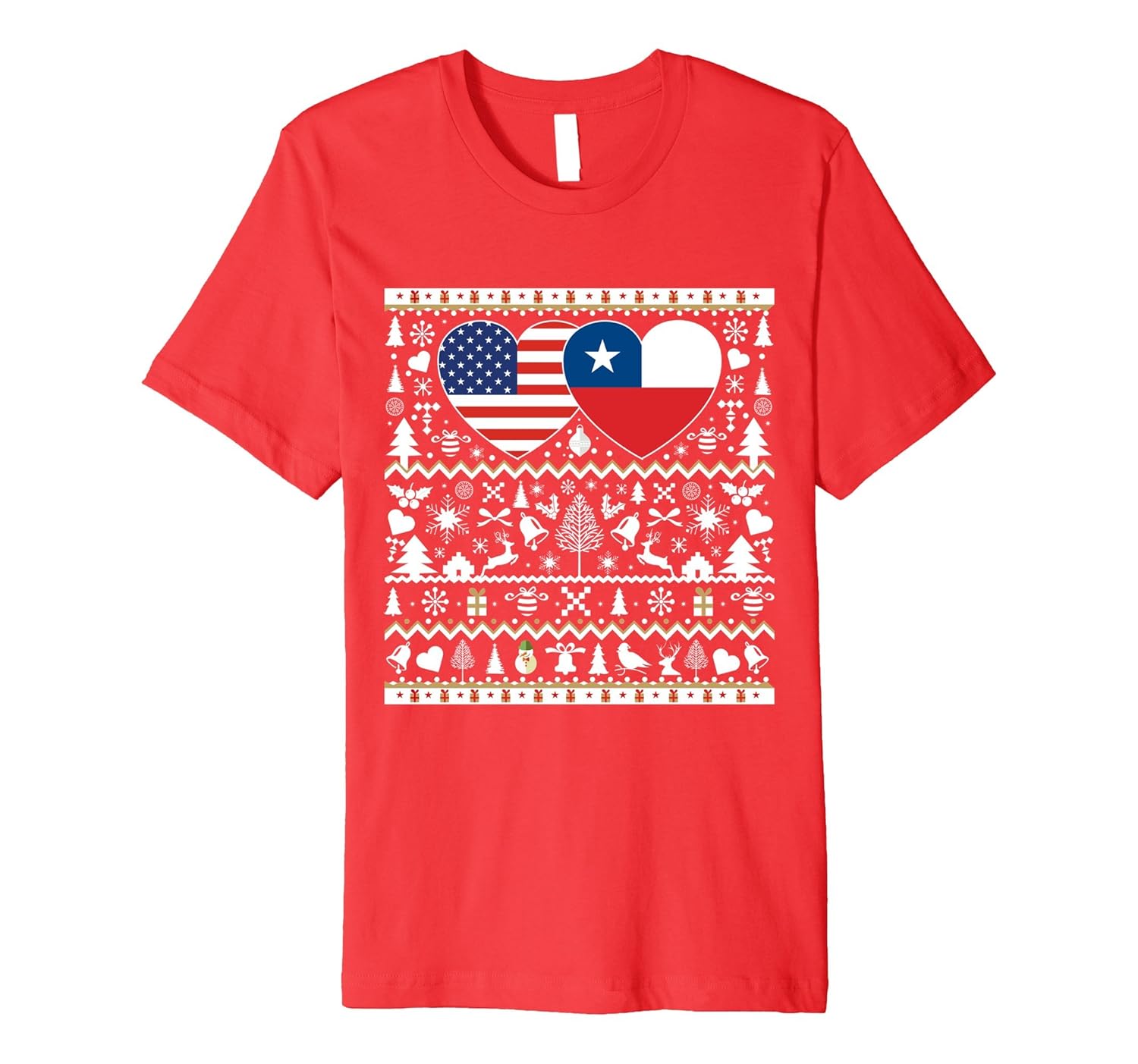 CHILE USA Flag Christmas T Shirt for Chilean Americans-Rose