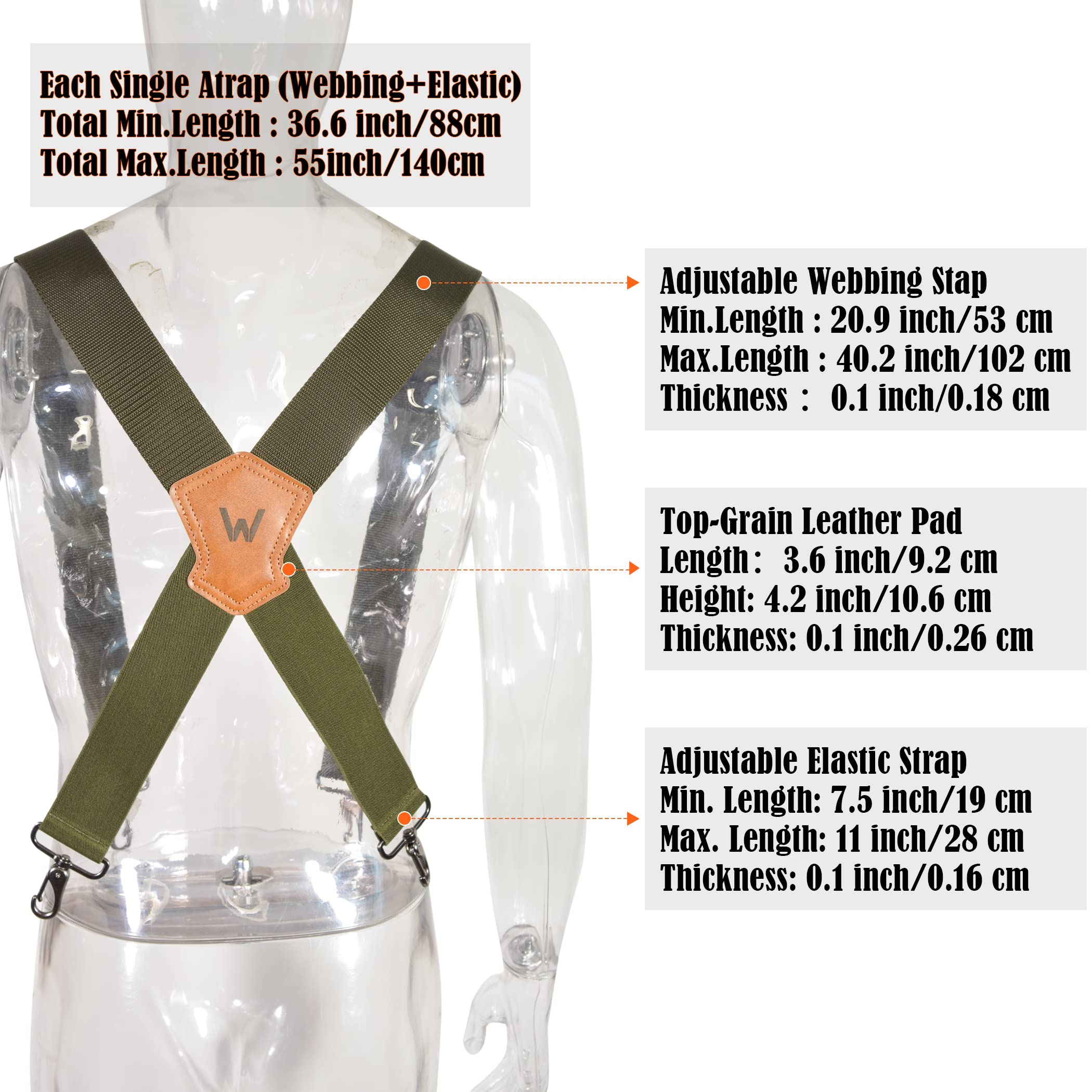 WELKINLAND Green Suspenders for Men - 2 Inch Wide, Heavy Duty Work Suspenders with Belt Loops - Military & Camo Patterns