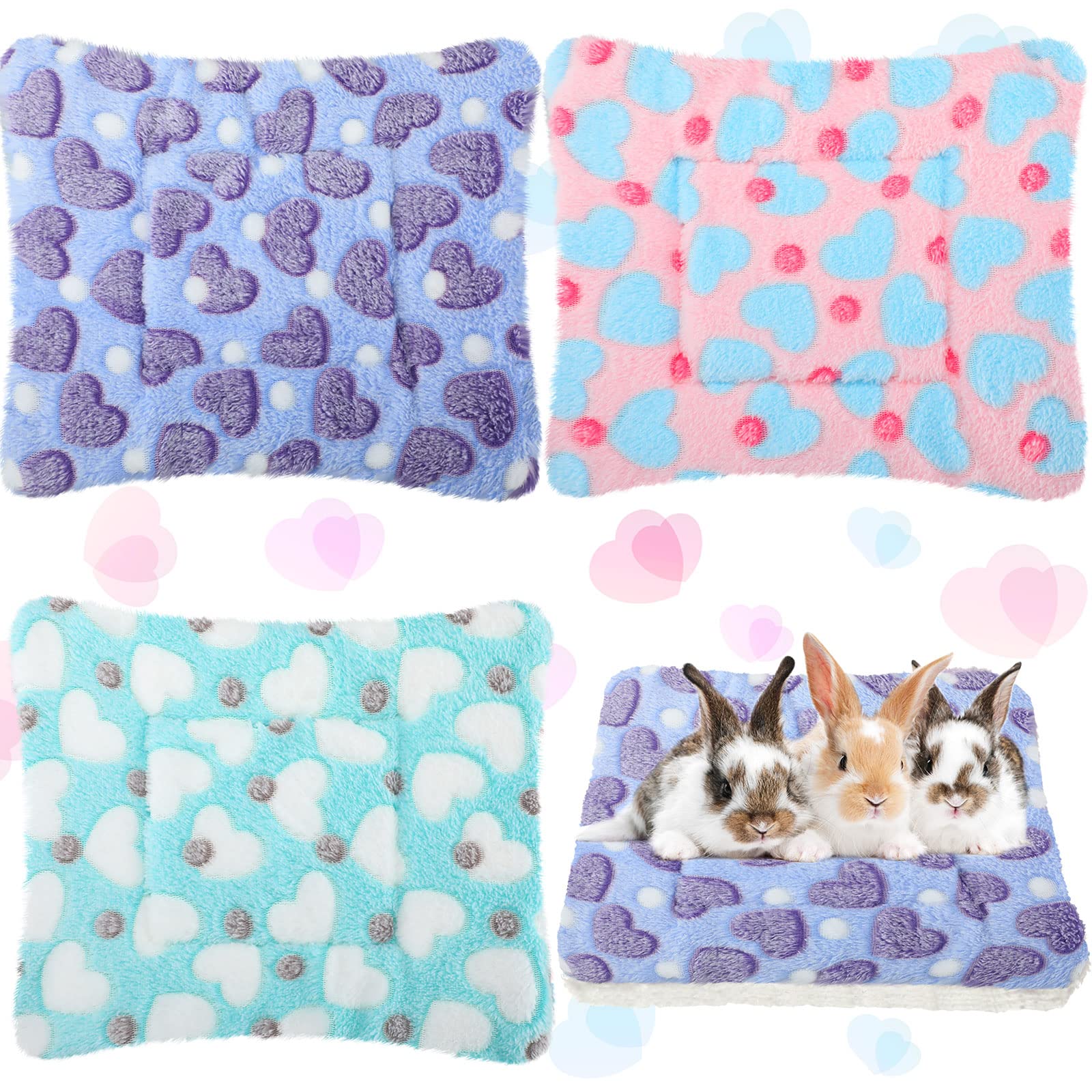 Photo 1 of Jetec 3 Pcs Bunny Guinea Pig Beds Soft Bunny Mats Warm Guinea Pig Mat Small Animal Winter Bed Pads Fleece Sleeping Pads for Indoor Rabbit Hamster Squirrel Hedgehog Chinchilla Ferret(Heart)