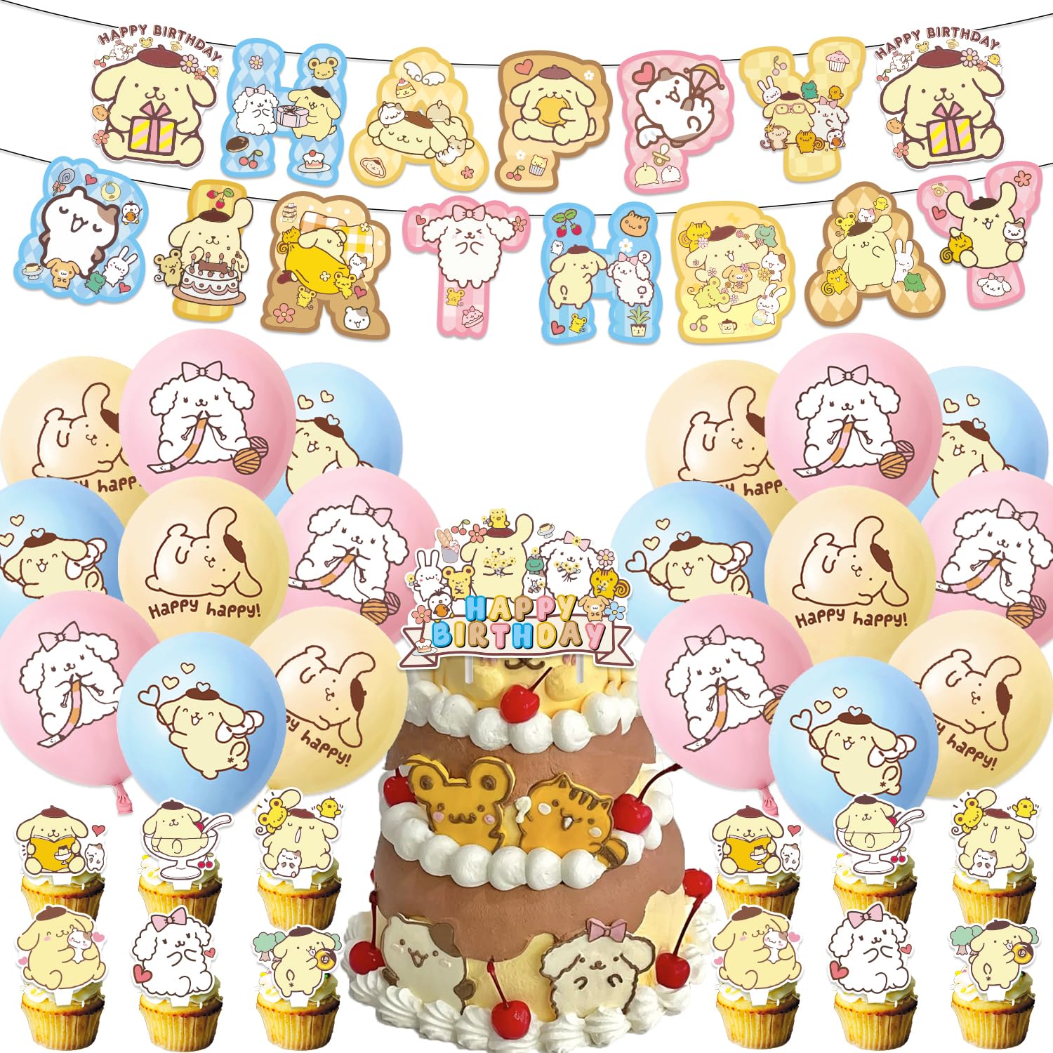 風船 バースデー 飾り ポムポムプリン 誕生日 飾り付け セット HAPPY BIRTHDAY 誕生日 バルーン 女の子 人気キャラクター バースデー バルーン ハンギングスワール デコレーション 風船 セット Happy Birthday ハッピー (風船 セット) [並行輸入品] の商品画像