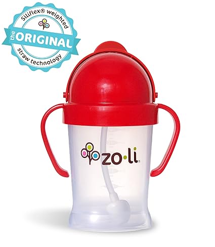 Zoli BOT 6 Ounce | Siliflex Weighted Straw Sippy Cup, BPA Free, Red