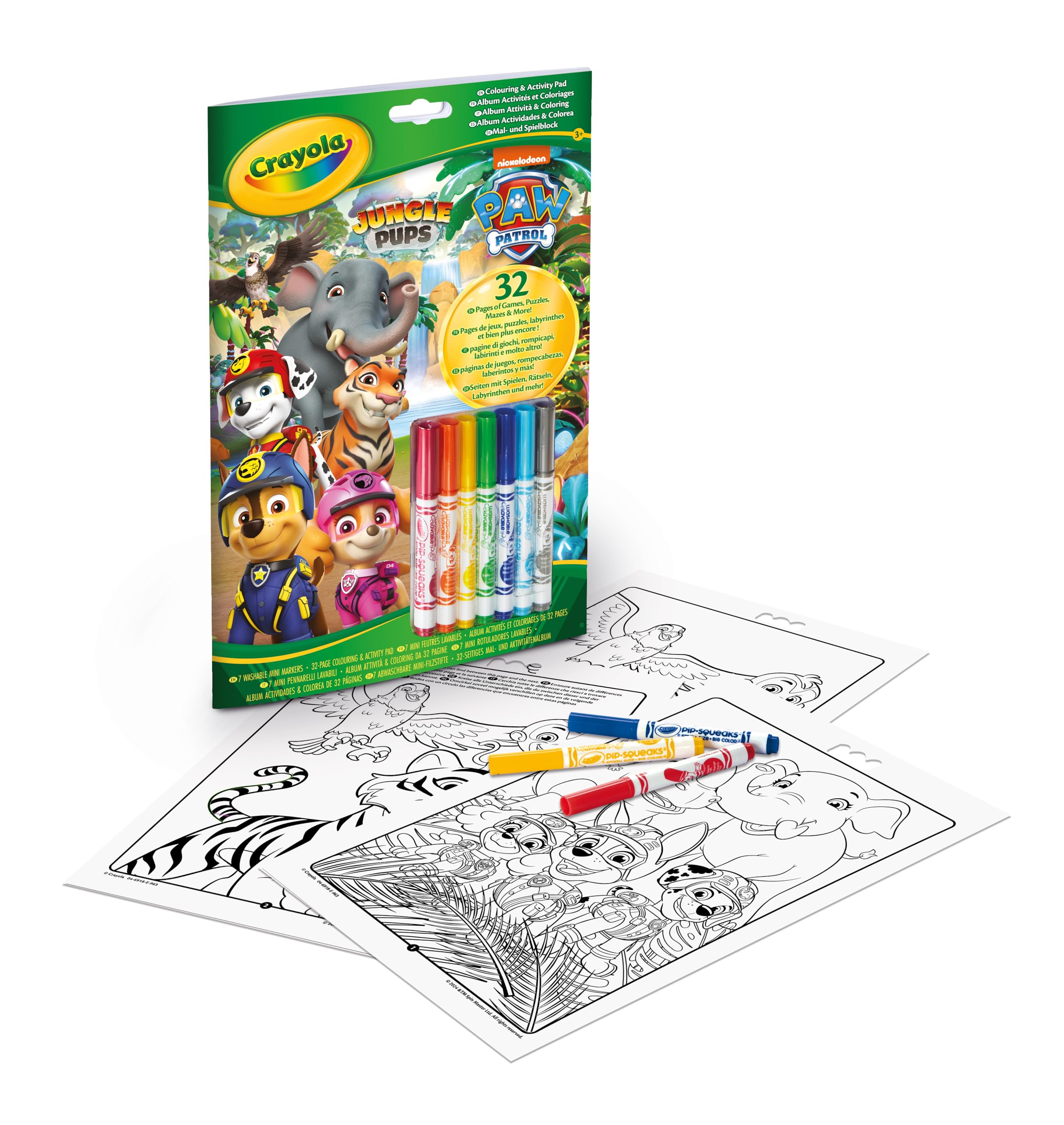CRAYOLA - Activity & Colouring Album Paw Patrol 32 Colouring Pages and 7 Washable Mini Felt Tip Pens 04-6918G