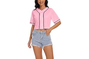 ICIBGDS Women's Crop Top Baseball Jersey Button Down V-Neck Short Sleeve T-Shirt Girls Cute Summer Tops Softball Shirt
