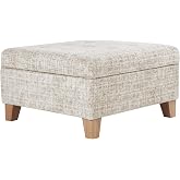 HomePop Camden Button Tufted 28" Storage Ottoman - Cream Textural Woven