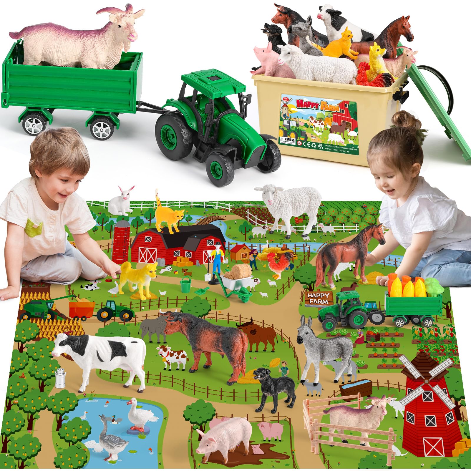 KNASON Farm Animals Toys for Kids with 120x80cm large Play Mat,38 Piece Farm Toys Play Sets with Jumbo Animals Figures,Tractor Toy and Farms Tools,Educational Farms Role Play for Kids 3 4 5 Years Olds