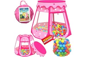 Playz Ball Pit Princess Castle Play Tent for Girls w/ 50 Balls Included - Pop Up Children Play Tent for Indoor & Outdoor Use - Playland Playhouse Tent w/ & Glow in The Dark Stars & Zipper Storage Case
