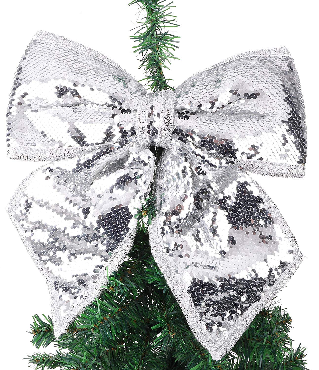 Toyland® 30cm Sequin Bow - Christmas Tree Decorations - Luxury Accessories (SILVER)