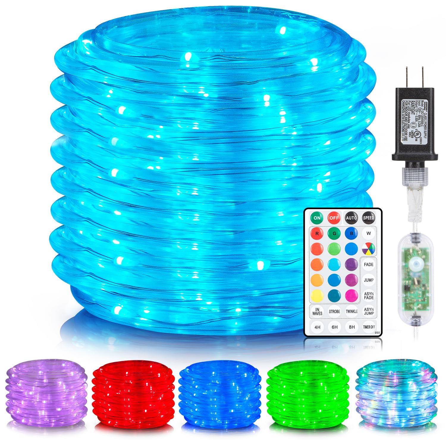 Photo 1 of *MISSING PLUG* ANJAYLIA 99FT 300 LED Color Changing Rope Lights, 18 Colors Outdoor String Lights with Plug & Remote, Led Rope Lights Outdoor Waterproof, Christmas Lights for Bedroom Deck Halloween Decorations *MISSING PART*