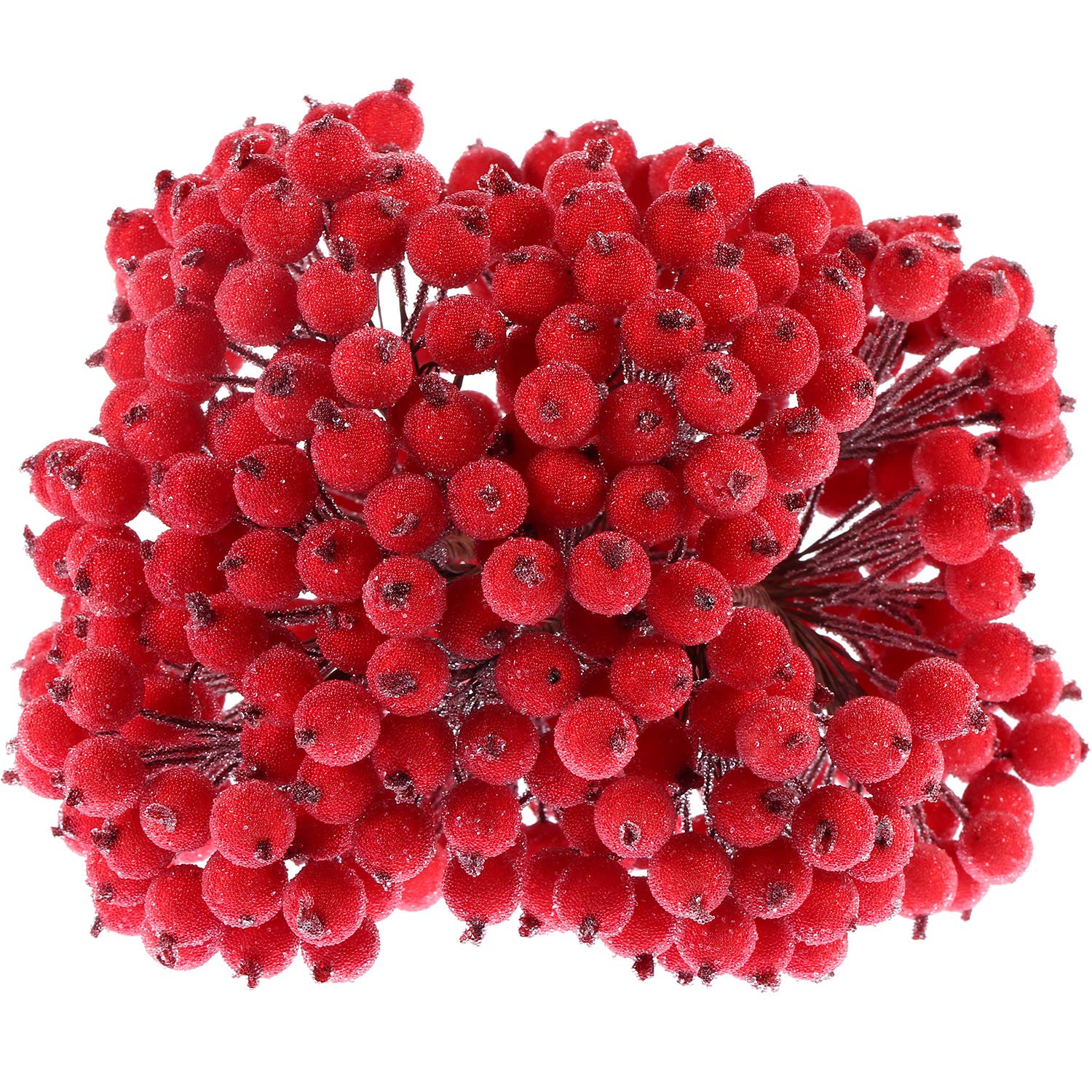 Tatuo 400 Pcs Fresh Red Berries Stems 12 mm Artificial Frosted Holly Berries for Christmas Tree Decor Rustic Fake Simulation Mini Berry Fruit for Christmas Wreath DIY Craft Xmas Party Supplies