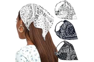 AWAYTR Floral Elastic Hair Scarf - 3 PCS Chiffon Headband Print Floral Hair Scarves with Hair Clips Kerchief Head Scarf Hair 