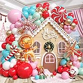 Christmas Balloon Arch Kit, Gingerbread Man Balloon Garland Kit, Red Pastel Green Pink Teal Blue Balloons Christmas Foil Balloons Candy Cane Star for Xmas Birthday New Year Party Decorations