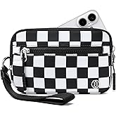 BOSTANTEN Wristlet Wallets for Women RFID Checkered Wallet with ID Window Nylon Wristlet Purse with 3 Zippers