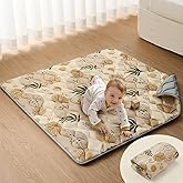 Blissful Diary Portable Baby Play Mats for Floor, Thick Cushioned Foldable Baby Crawling Mat for Indoor Outdoor, Non-Slip & Washable Kids Playmat for Tummy Time Activity, Earth Tones 43" X 43"