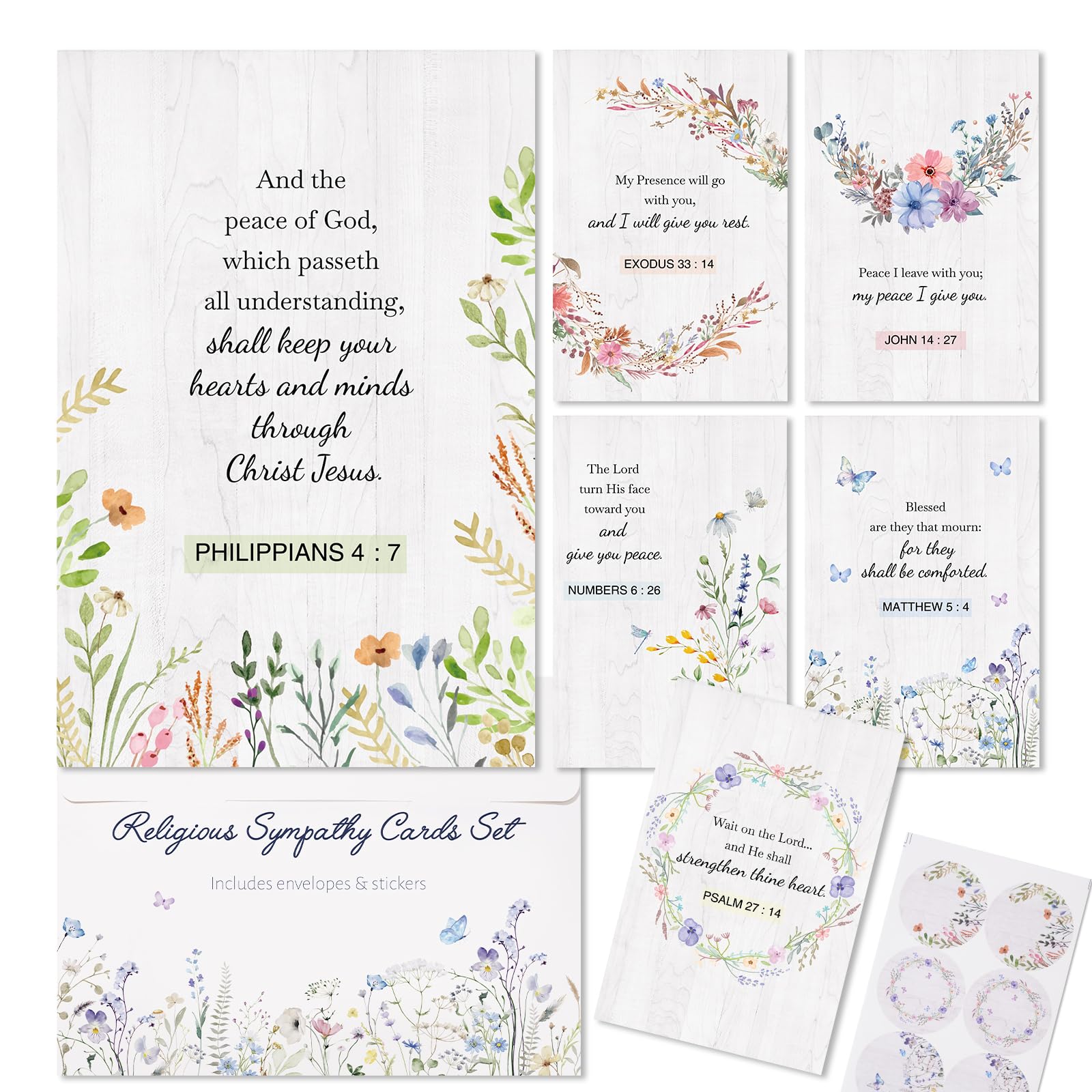 Photo 1 of 24Pack Religious Sympathy Cards with Envelopes & Stickers, 6 Design Assortment Watercolor Floral Butterflies Condolence Card with Message Inside, 4×6 in Boxed Sympathy Cards for Support Friends Family