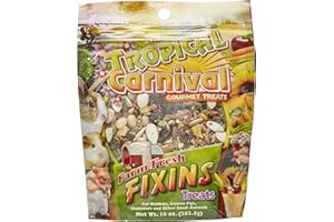 F.M. Brown's Tropical Carnival, Farm Fresh Fixins Treats for Rabbits, Guinea Pigs, Hamsters, Rats, Mice, and Other Small Animals, Healthy Mix of Fruits, Veggies, Seeds, and Hay, 10 oz