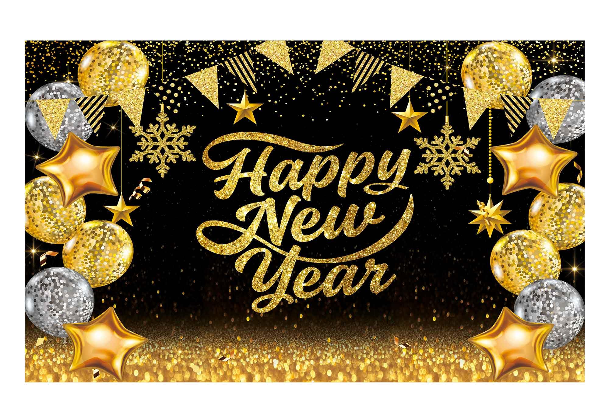 Allenjoy Happy New Year Backdrop Hello 2025 Photography Background Black and Gold Glitter Bokeh New Year's Eve Party Decor Banner Photo Booth Studio Party Supplies Gift Ideas