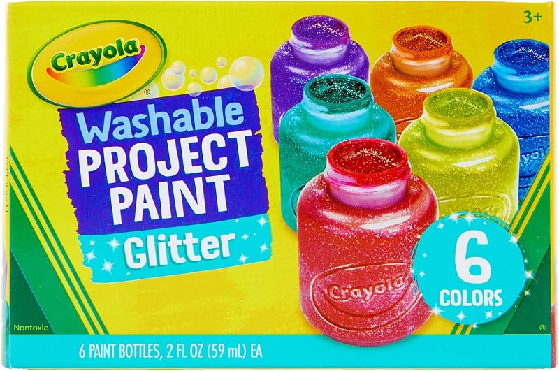 Crayola Washable Glitter Paint Assorted Colours Pack of 6 2oz Bottles