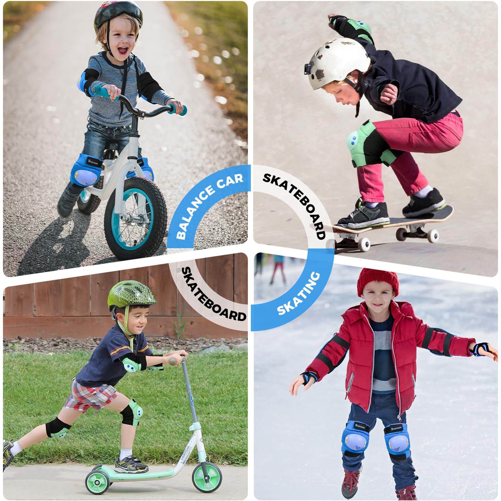 BOSONER Kids/Youth Knee Pads Elbow Pads Wrist Guards Set for 3-15 Years, Child Protective Gear Set for Roller Skates, Cycling, BMX Bike, Skateboard, Inline Skating, Scooter Riding Sports…