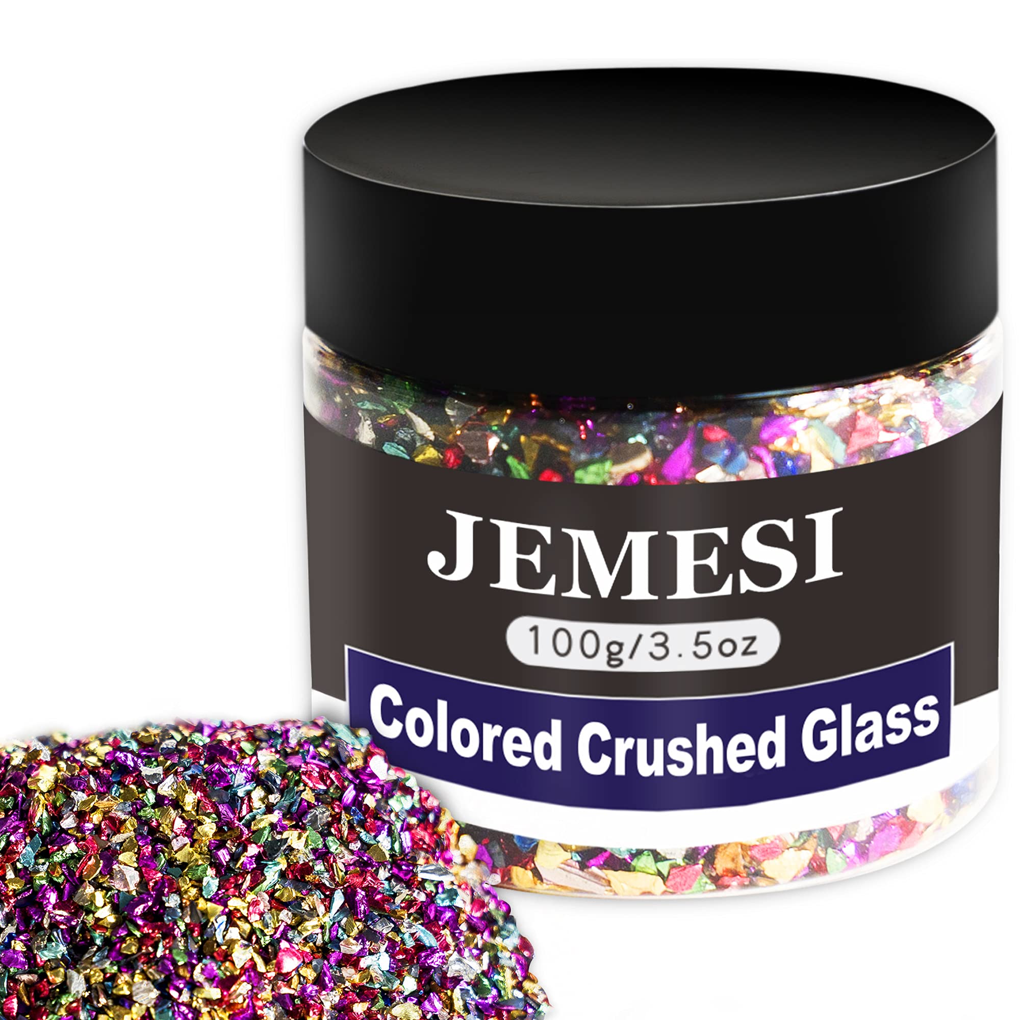 JEMESI 100g/3.5oz Irregular Metallic Chips Crushed Glass Nail Decoration 2-4 mm Glittering Nail Glass for DIY Nail Crafts Epoxy Resin Vase Stuffing Mobile Phone Case Scrapbook Jewelry Decors (Color)
