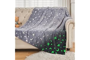 SOCHOW Glow in The Dark Throw Blanket 50 x 60 Inches, Galaxy Stars Pattern Soft Cozy Flannel Fleece Blanket for Sons Daughters, All Seasons Grey Presents Blanket for Preteens Teens