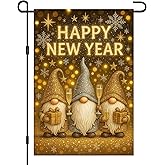 BlissYard New Year Garden Flag 12x18 Inch Double Sided Flag Gnomes and Champagne Banner Outdoor Yard Decoration for Home Lawn Porch House Seasonal Holiday Garden Flag Outdoor Decor