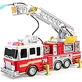 Extra Large Toddler Fire Truck Toys for Boys with 33-inch Ladder, Realistic Sirens, Lights & Sprinkler Pump, Big Firetruck Em