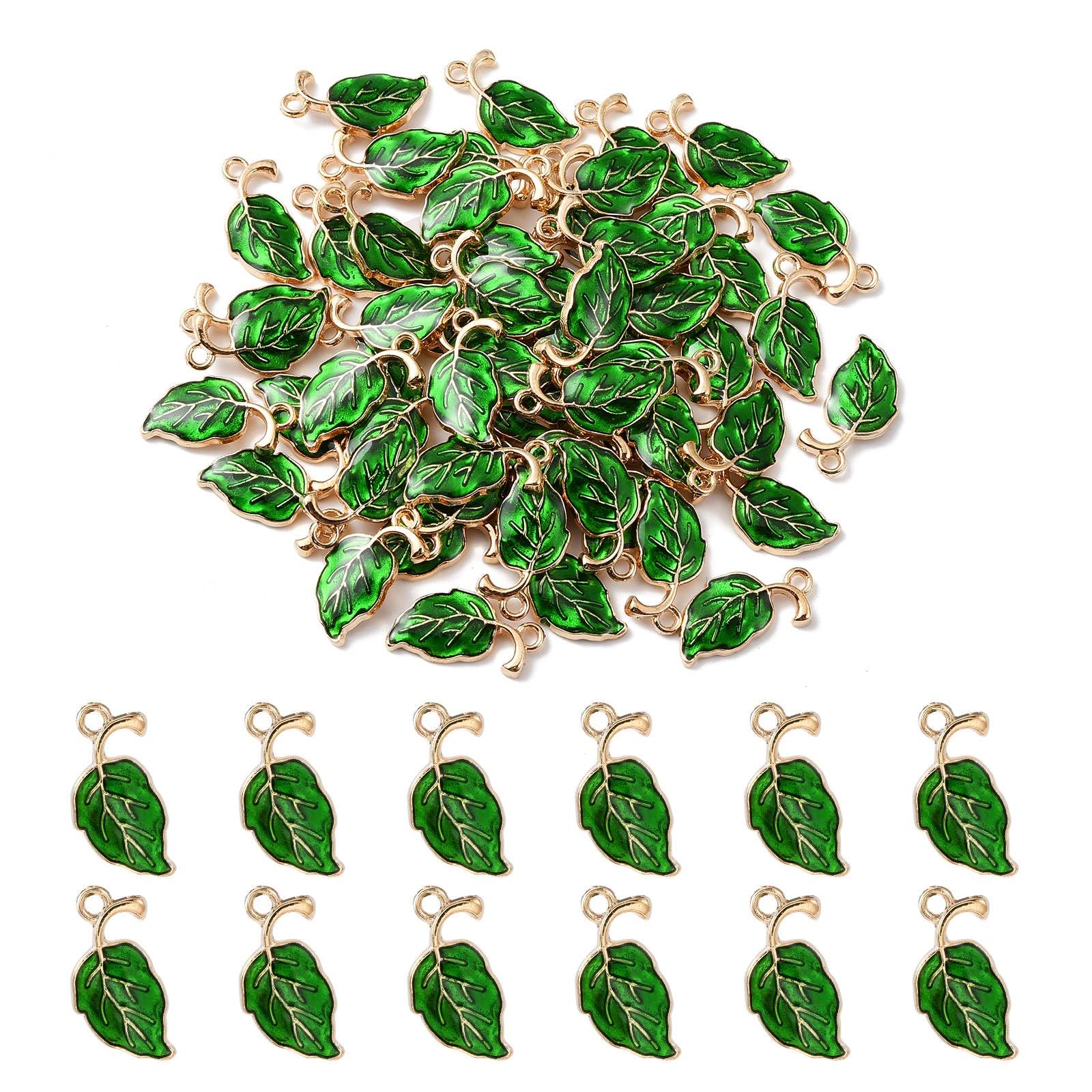 Airssory 100 Pcs Enamel Plant Tree Birch Leaf Charms Flatback Spring Green Emerald Leaves Charms for DIY Jewelry Craft Making Accessories