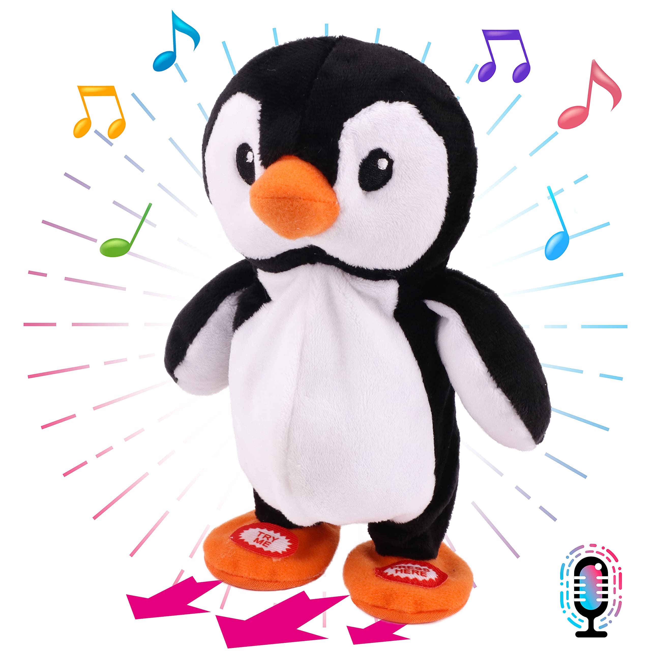 Hopearl Talking Singing Penguin Repeats What You Say Walking Electric Interactive Animated Toy Speaking Plush Buddy Gifts for Toddlers, 7.5''