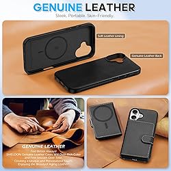 SHIELDON Wallet Case for iPhone 16 6.1", Genuine