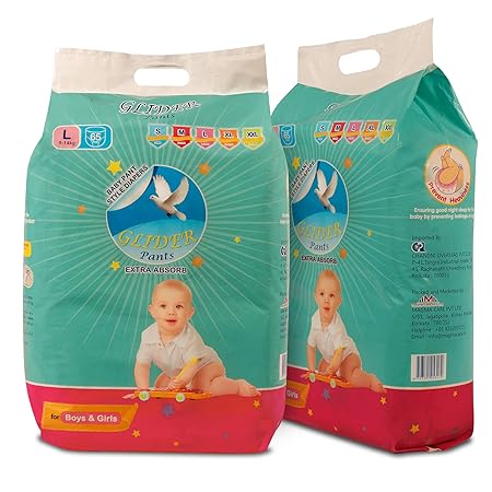 Glider Overnight Extra Absorbency Premium Diapers Pants, Large, 65 Count