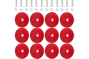 Dexspoeny 12 Packs Red Round Reflector Front Reflector with Screws Safety Reflectors for Car Trucks RV's Driveway Fence Red High Visibility Trailer Reflectors with Center Mounting Hole