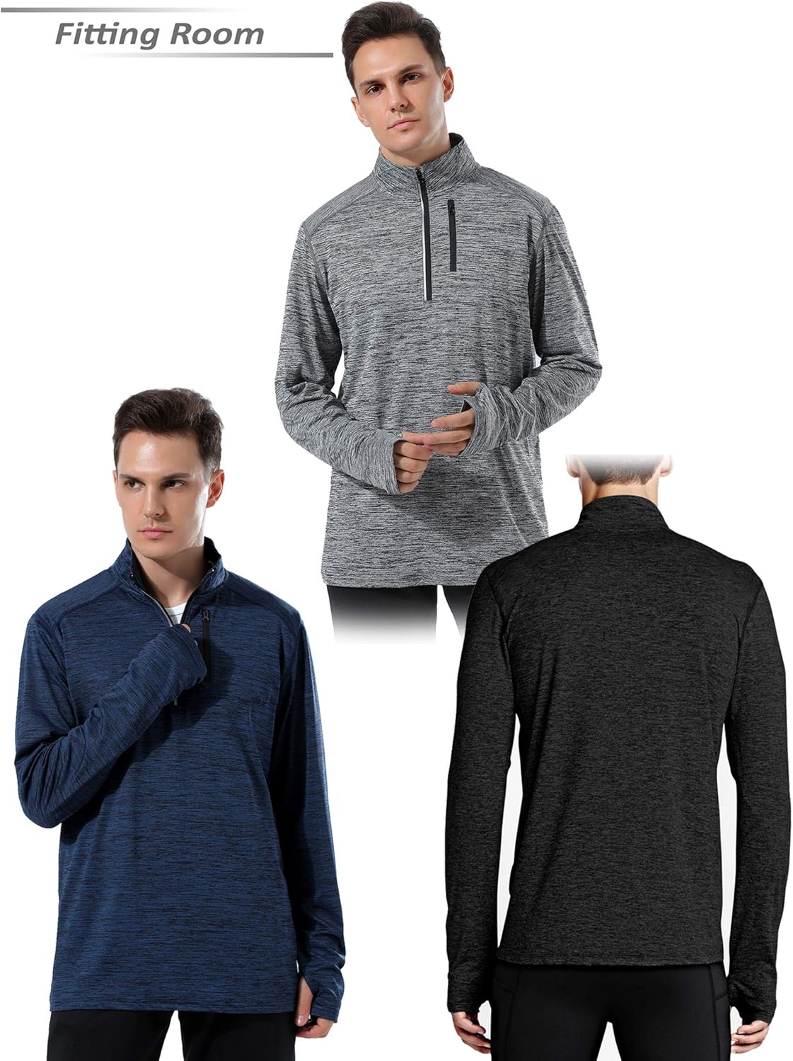 Liberty Imports Pack of 3 Men's Performance Quarter Zip Pullovers with Pockets, Quick Dry Active Long Sleeve Shirts: Clothing